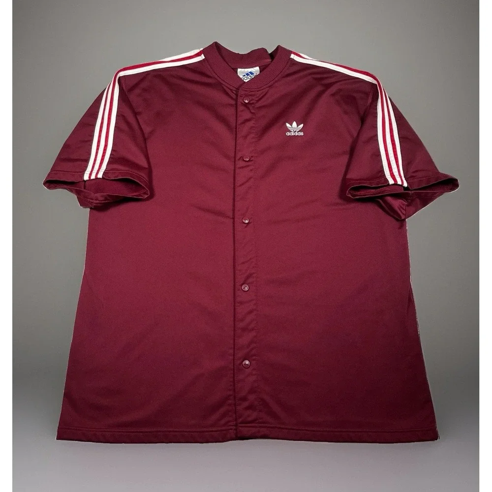 Vintage Adidas Shooters Jersey Men's 2XL Burgundy Snap Front 90s Y2K Hip Hop